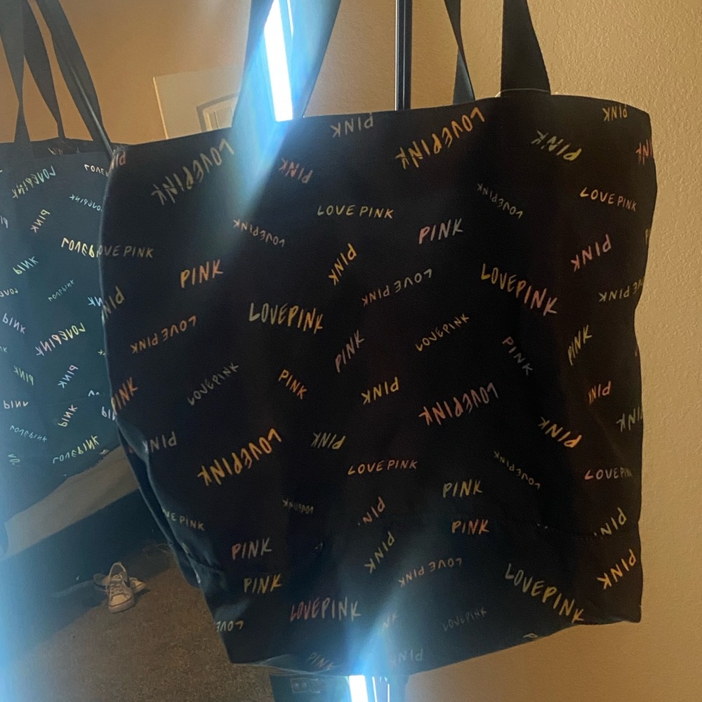 PINK Victoria's Secret Multicolor Text Black Tote